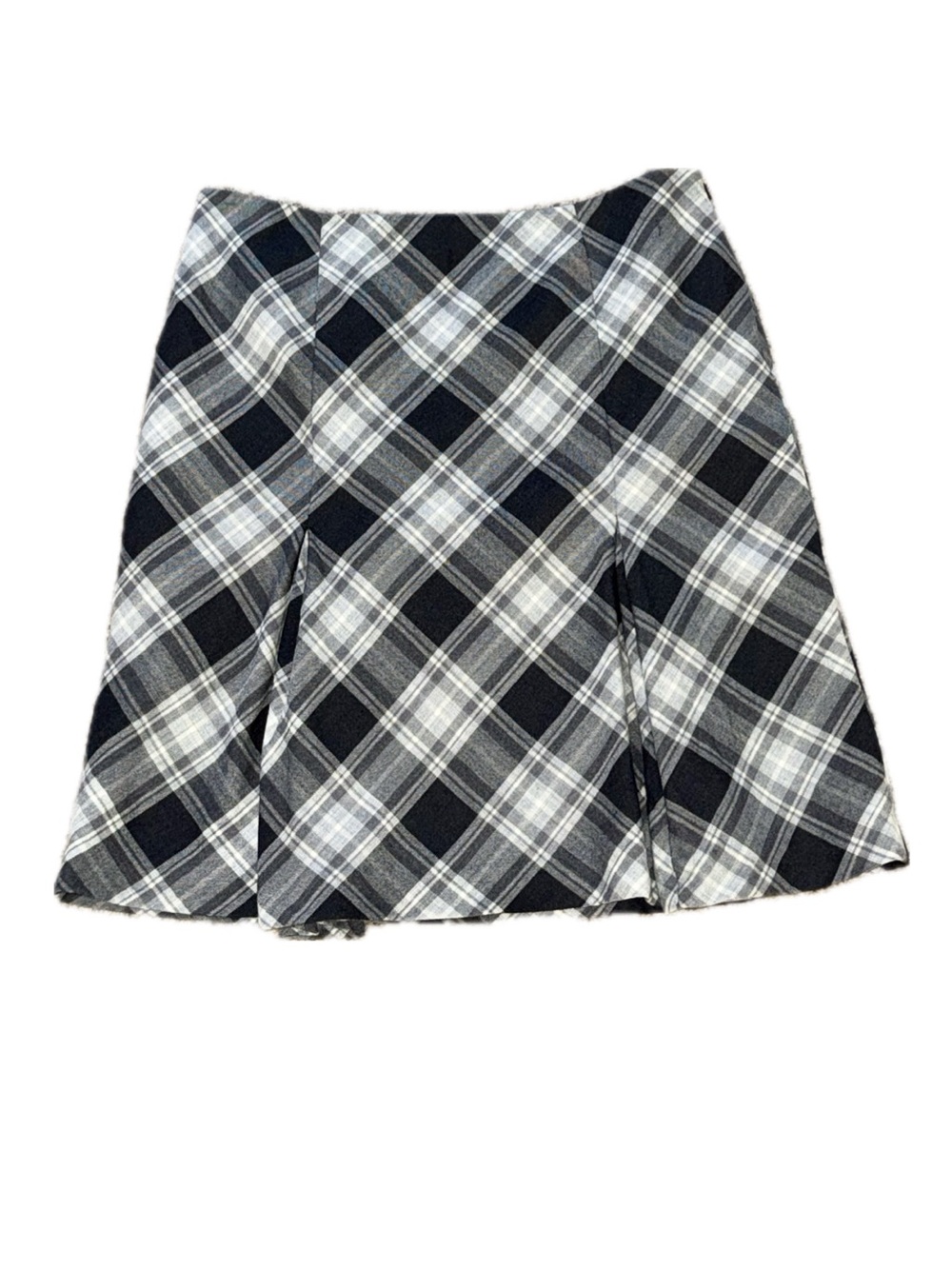 ANNE KLEIN 100% Worsted Wool Plaid A-Line Skirt Gray Black White Size 14‎